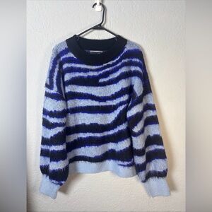 Anthropologie Blue and Black Crew Neck‎ Sweater with Abstract Stripes